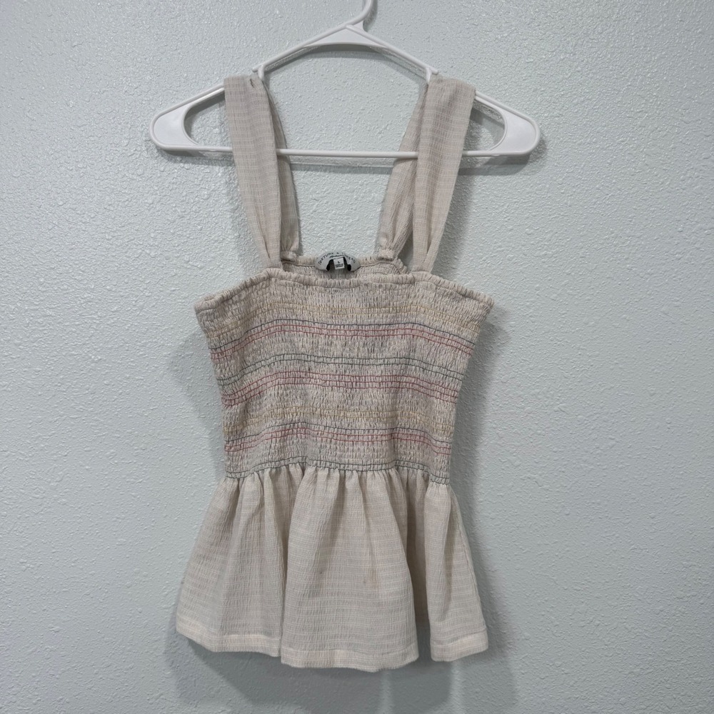 Madewell Texture & Thread Smocked Peplum Tank Top‎ Cream Multi Stripe Large